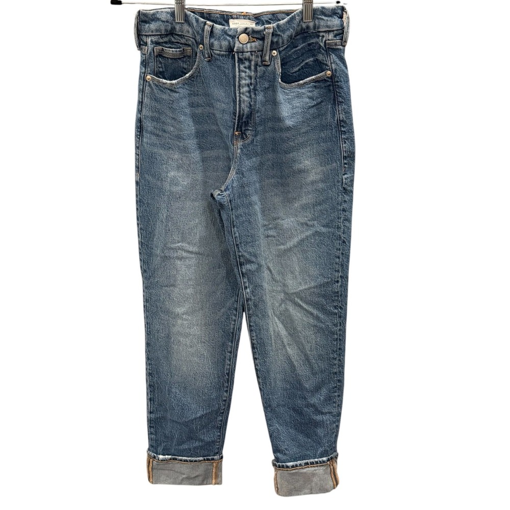 Good American Weekender Cuffed Jeans Womens Indigo Blue High Rise Relaxed 4/27